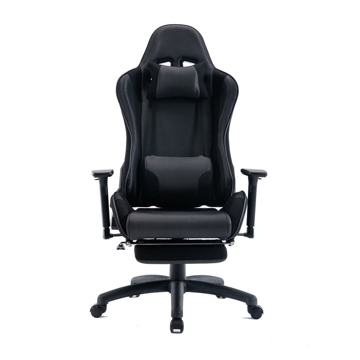 Fauteuil de jeu et de bureau TygerClaw avec coussin lombaire et repose-pieds - noir