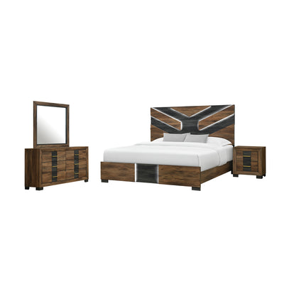 Titanium 6pc Bedroom Set with Bed, Dresser, Mirror & Nightstand, LED, Modern, Brown - King Size | Ensemble de chambre à coucher moderne Titanium brun 6 pièces avec lit, commode, miroir, table de nuit et éclairage à DEL - format très grand lit