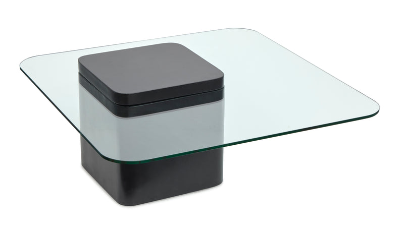 Table à café contemporaine Trevor de 35,43 po avec dessus en verre et base en béton - obsidienne