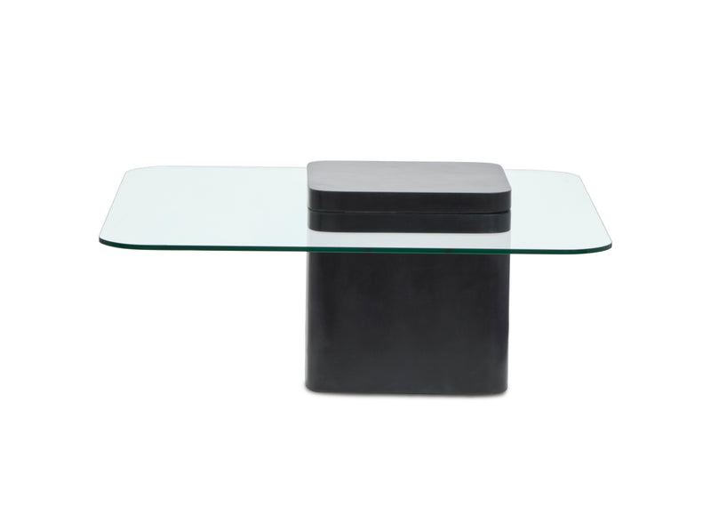 Table à café contemporaine Trevor de 35,43 po avec dessus en verre et base en béton - obsidienne