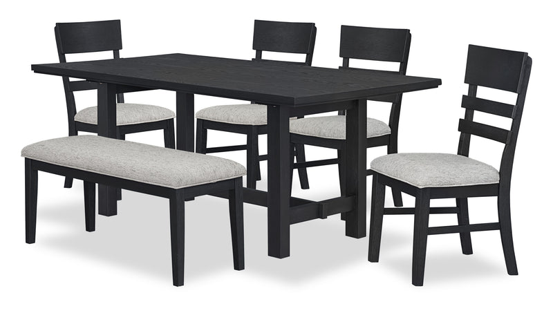 Ensemble de salle à manger Trove 6 pièces avec table de 72 po (L), banc et 4 chaises - noir 