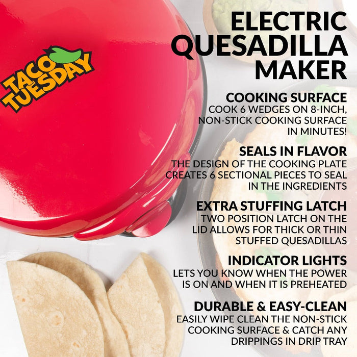 Machine à quesadilla électrique à 6 pointes Taco Tuesday Deluxe de 8 po de Nostalgia - TCTEQM8RD