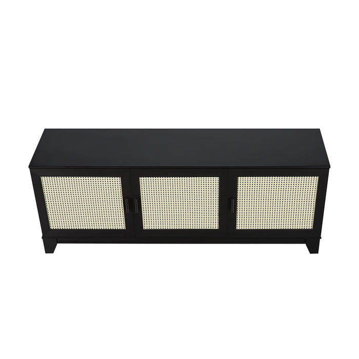 Meuble pour téléviseur moderne Sheridan de Manhattan Comfort de 62,99 po avec cannage - noir