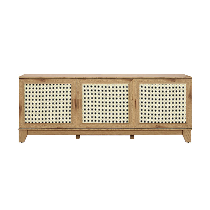 Meuble pour téléviseur moderne Sheridan de Manhattan Comfort de 62,99 po avec cannage - naturel