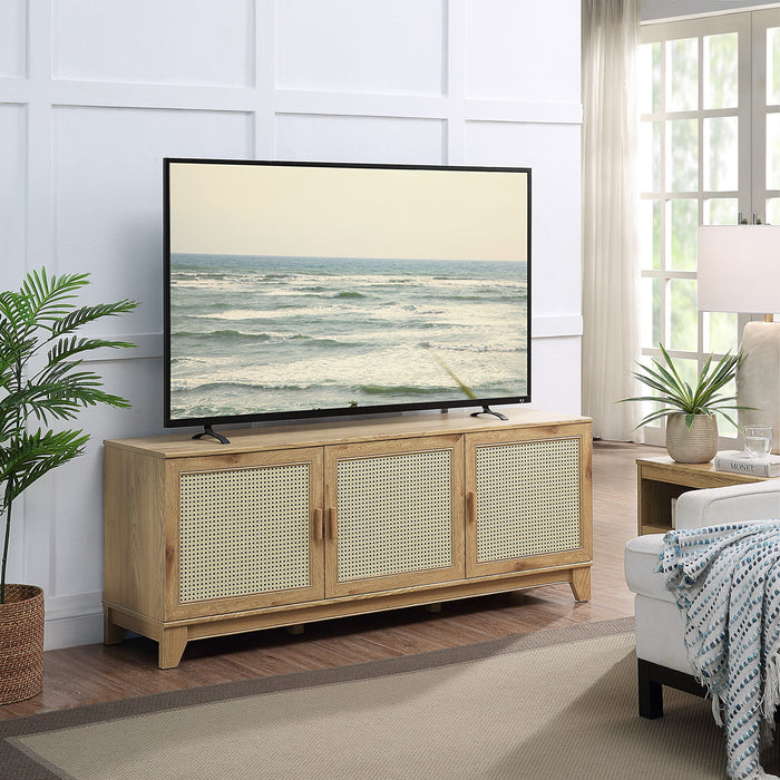 Meuble pour téléviseur moderne Sheridan de Manhattan Comfort de 62,99 po avec cannage - naturel