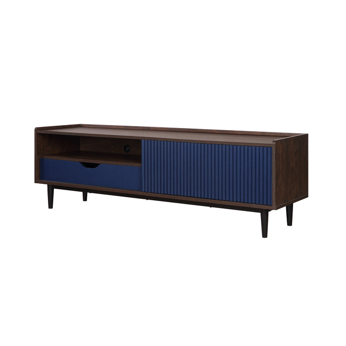 Meuble pour téléviseur moderne Duane de Manhattan Comfort de 59,25 po avec cannelures - brun foncé et bleu marine