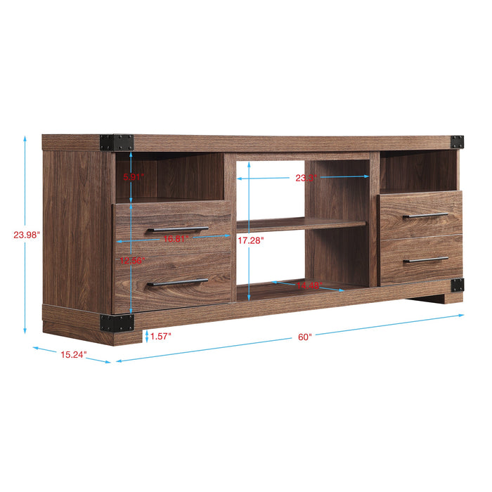 Meuble pour téléviseur Richmond de Manhattan Comfort de 60 po avec 2 tiroirs et 4 tablettes - brun