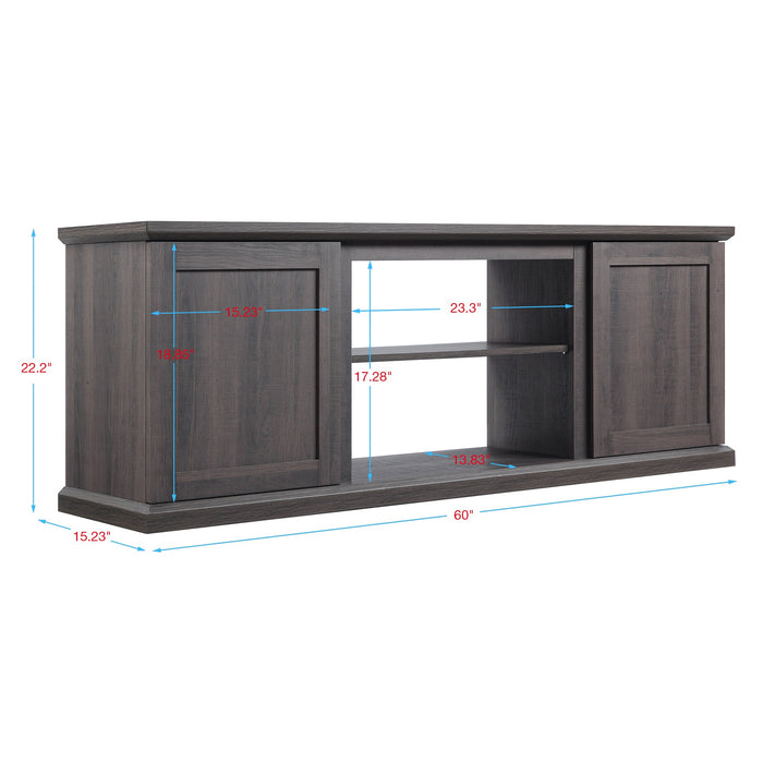 Meuble pour téléviseur Franklin de Manhattan Comfort de 60 po avec 2 portes et tablettes ouvertes - brun foncé