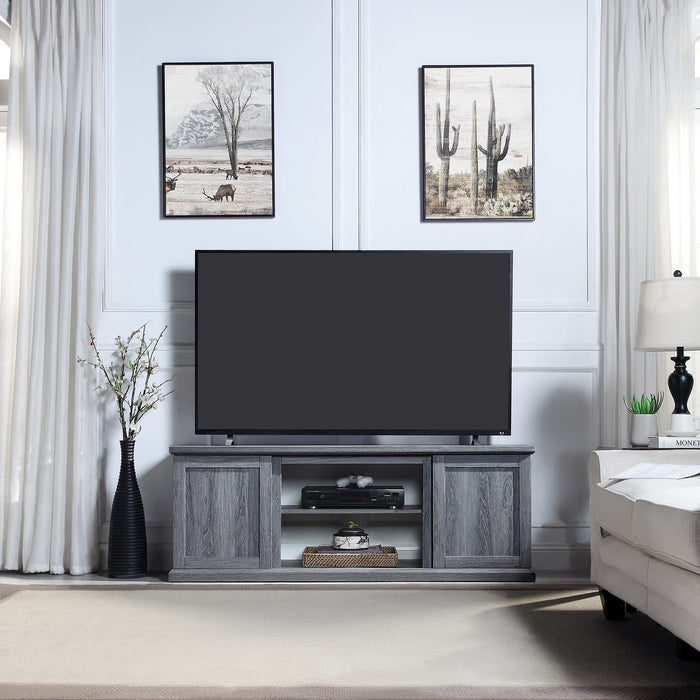 Meuble pour téléviseur Franklin de Manhattan Comfort de 60 po avec 2 portes et tablettes ouvertes - gris