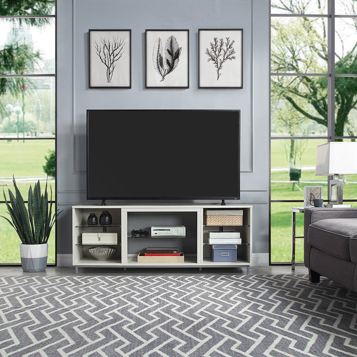 Meuble pour téléviseur Brighton de Manhattan Comfort de 60 po avec tablettes en verre et système de gestion des câbles - beige
