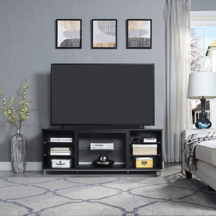 Meuble pour téléviseur Brighton de Manhattan Comfort de 60 po avec tablettes en verre et système de gestion des câbles - onyx