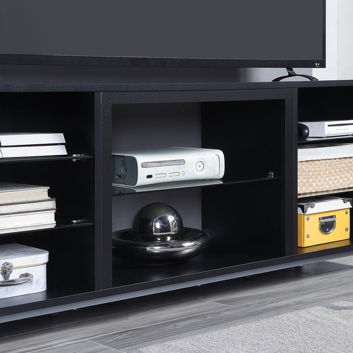 Meuble pour téléviseur Brighton de Manhattan Comfort de 60 po avec tablettes en verre et système de gestion des câbles - onyx