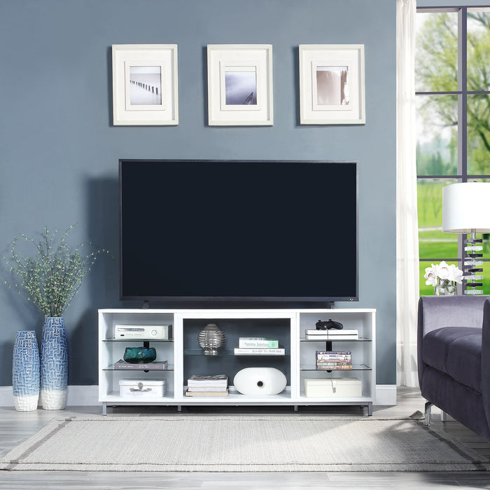 Meuble pour téléviseur Brighton de Manhattan Comfort de 60 po avec tablettes en verre et système de gestion des câbles - blanc