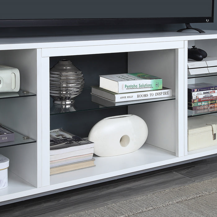 Meuble pour téléviseur Brighton de Manhattan Comfort de 60 po avec tablettes en verre et système de gestion des câbles - blanc