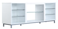 Meuble pour téléviseur Brighton de Manhattan Comfort de 60 po avec tablettes en verre et système de gestion des câbles - blanc
