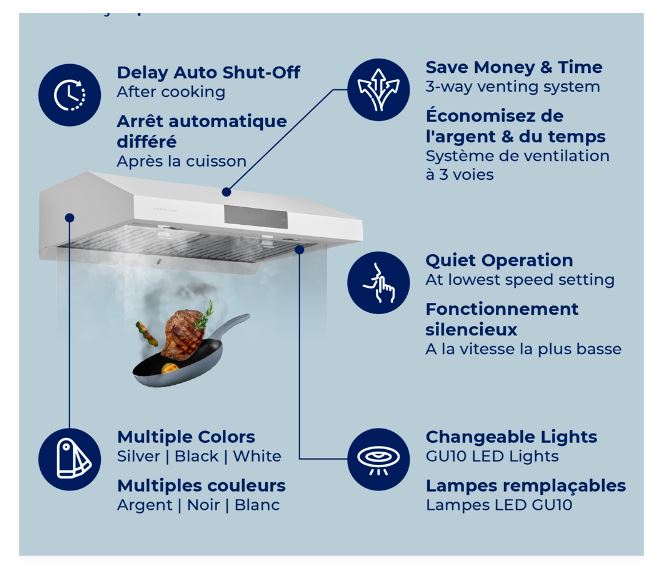Hotte de cuisinière sous l'armoire Hauslane de 36 po - UC-PS18WHT-36