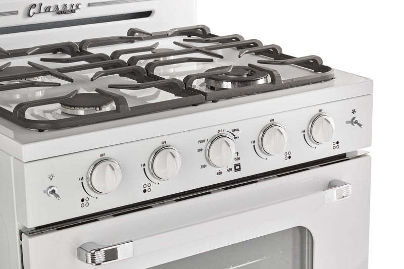 Cuisinière à gaz Classic Rétro par Unique de 30 po à convection - UGP-30CR W