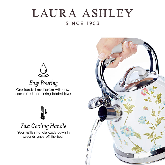 Bouilloire sur la cuisinière Laura Ashley en acier inoxydable, blanc d’Elveden - VQ-SBNK057-LAEW-CA