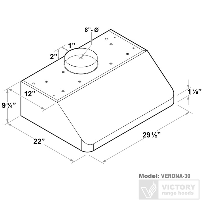 Hotte de cuisinière sous l'armoire Victory de 30 po et de 900 pi3/min en acier inoxydable - Verona-30