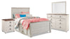 Ensemble de chambre à coucher Willowton 6 pièces avec lit plateforme de rangement, commode, miroir et table de nuit, blanchi - lit double