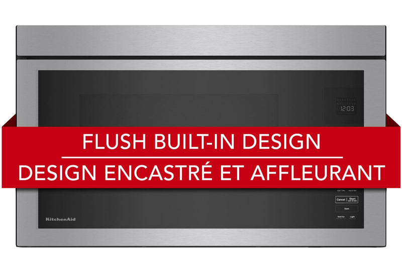 Four à micro-ondes à hotte intégrée KitchenAid de 1,1 pi³ à installation affleurée avec cuisson à 900 W - acier inoxydable avec fini PrintShieldMC - YKMMF330PPS