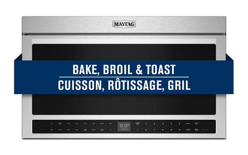 Four grille-pain et à micro-ondes à hotte intégrée Maytag de 1,1 pi3 à installation affleurée - acier inoxydable - YMMMF8030PZ