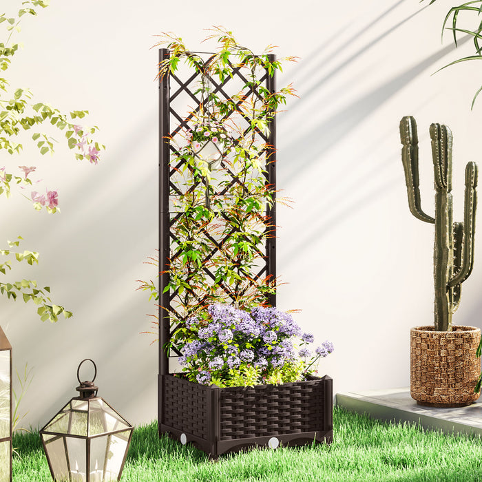 Outsunny Lit Sureleve, Jardiniere Avec Treillis, 16\" X 16\" X 48\"