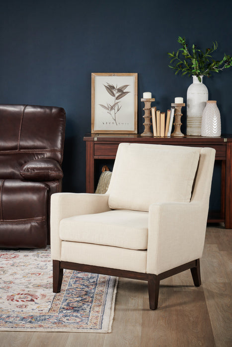 Fauteuil d’appoint Adel de 28,5 po en tissu d’apparence lin avec base en bois - beige