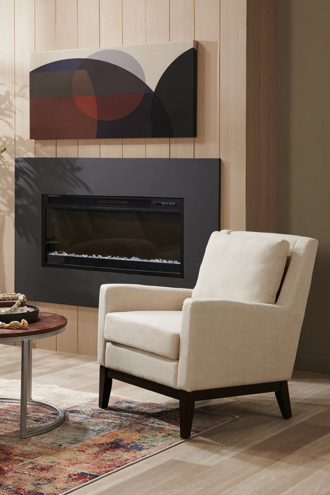 Fauteuil d’appoint Adel de 28,5 po en tissu d’apparence lin avec base en bois - beige