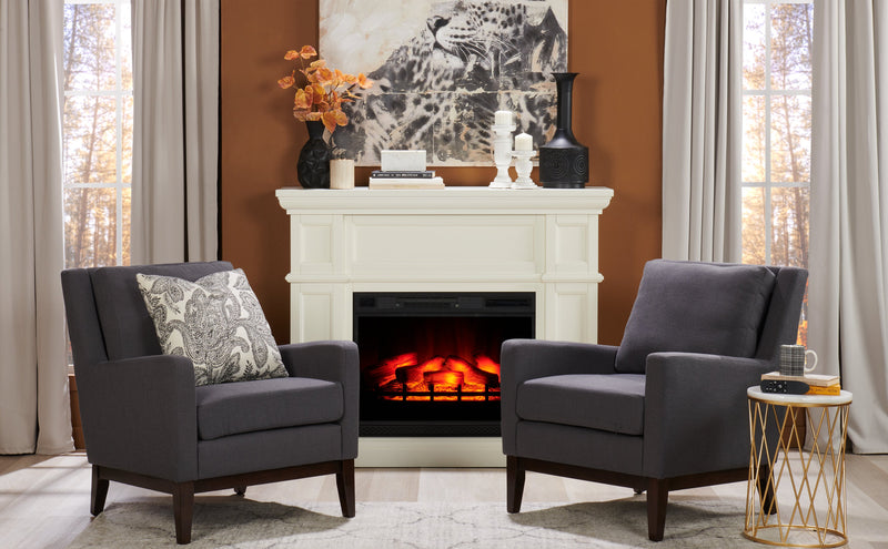 Fauteuil d’appoint Adel de 28,5 po en tissu d’apparence lin avec base en bois - gris foncé