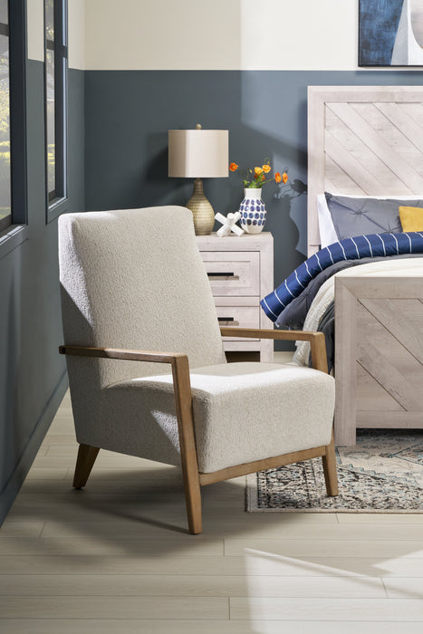 Fauteuil d’appoint Adley 28 po en tissu de chenille avec accoudoirs et pattes en bois - blanc albâtre