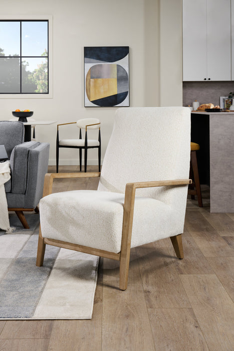 Fauteuil d’appoint Adley 28 po en tissu de chenille avec accoudoirs et pattes en bois - blanc albâtre