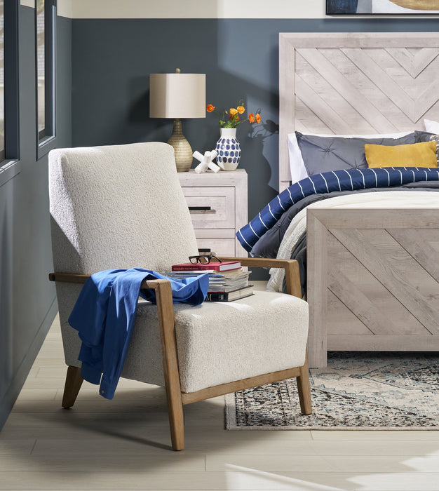 Fauteuil d’appoint Adley 28 po en tissu de chenille avec accoudoirs et pattes en bois - blanc albâtre