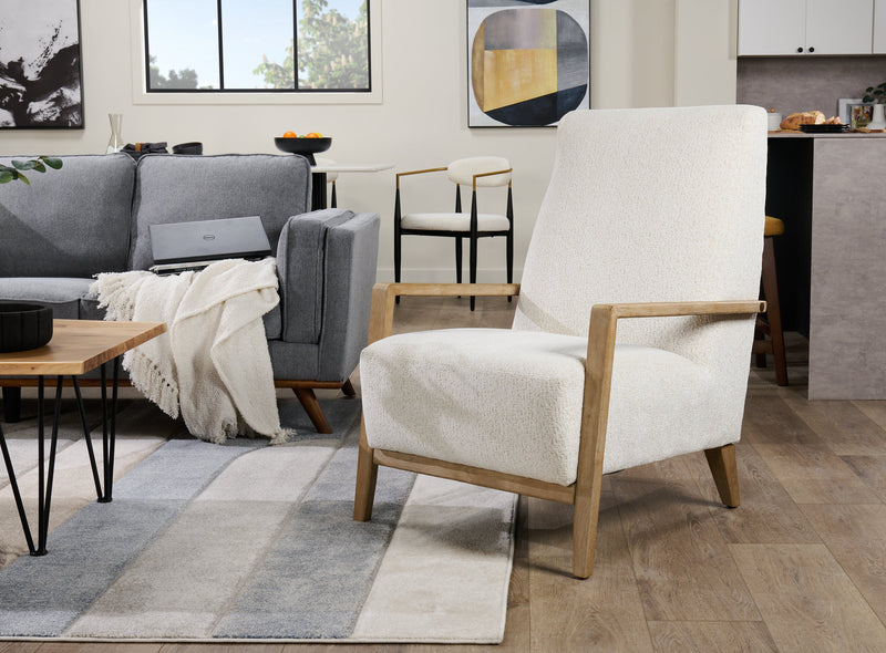 Fauteuil d’appoint Adley 28 po en tissu de chenille avec accoudoirs et pattes en bois - blanc albâtre
