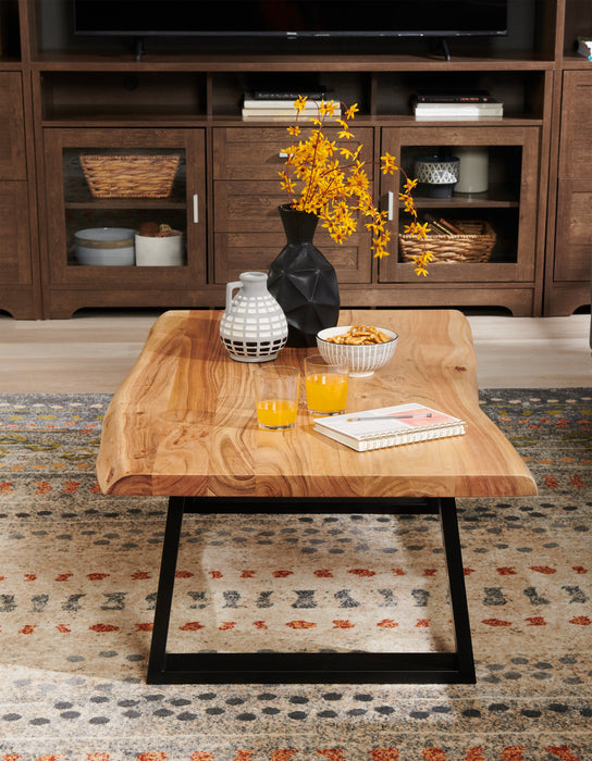 Table à café rustique Agra de 45 po - brune et noire avec pattes en fer