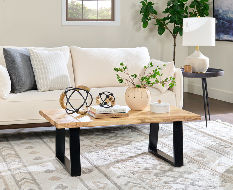 Table à café rustique Agra de 45 po - brune et noire avec pattes en fer