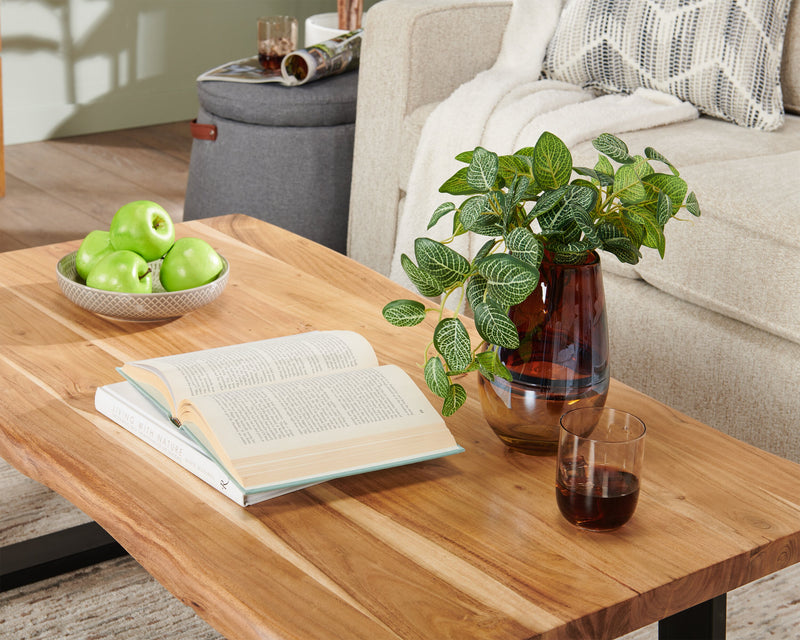 Table à café rustique Agra de 45 po - brune et noire avec pattes en fer