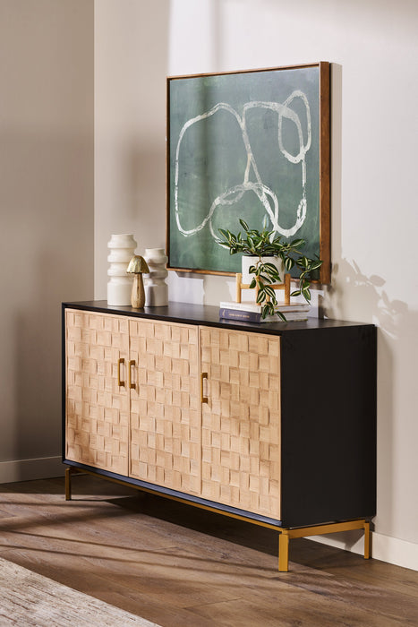 Armoire décorative Alenna de 60 po à 3 portes - noire avec portes blanc vieilli