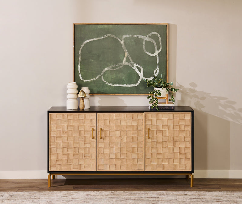 Armoire décorative Alenna de 60 po à 3 portes - noire avec portes blanc vieilli