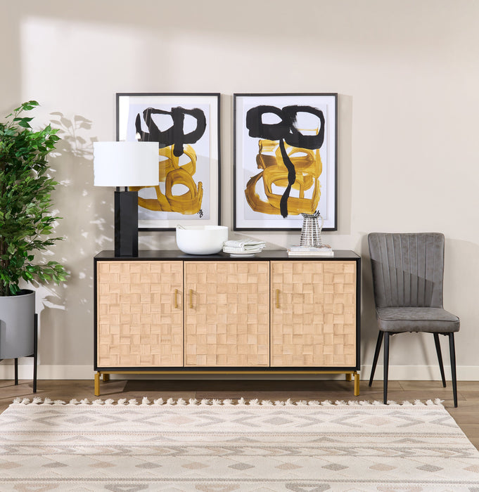 Armoire décorative Alenna de 60 po à 3 portes - noire avec portes blanc vieilli