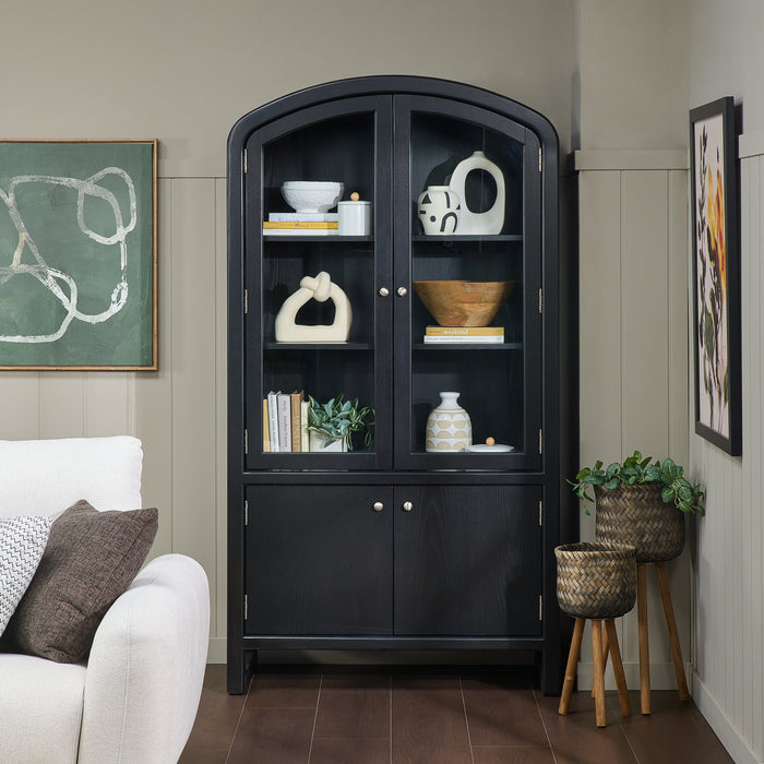 Armoire vitrée de salle à manger Alma, 42 po (L) x 78 po (H), avec rangement - anthracite noir