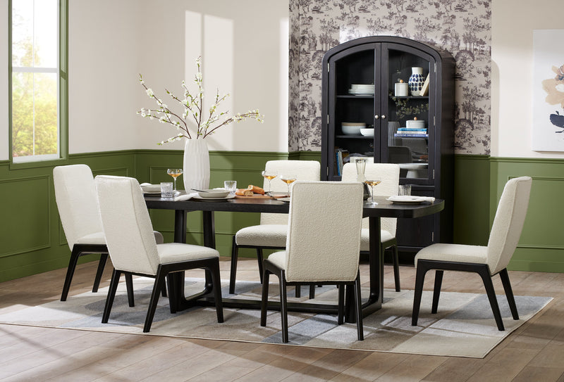 Chaise de salle à manger Alma en tissu bouclé - anthracite noir et blanche