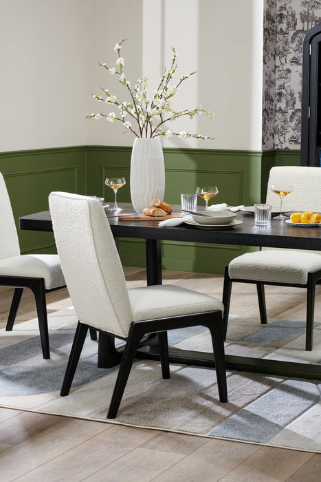 Chaise de salle à manger Alma en tissu bouclé - anthracite noir et blanche