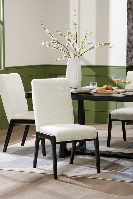 Chaise de salle à manger Alma en tissu bouclé - anthracite noir et blanche