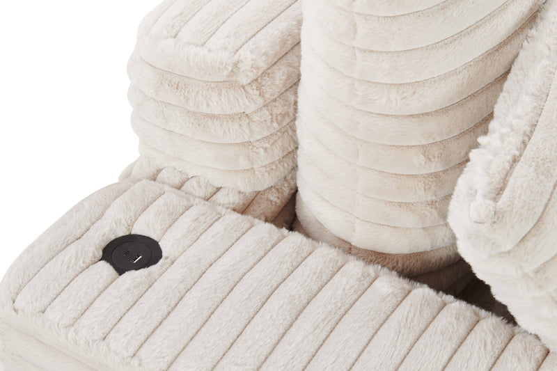 Fauteuil long Alto de 58 po en tissu de fausse fourrure très douce avec deux porte-gobelets et port USB - taupe