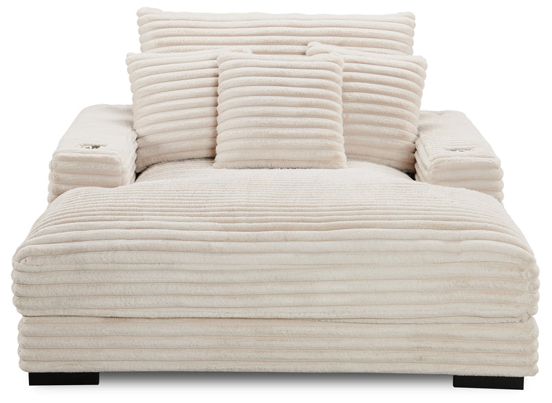 Fauteuil long Alto de 58 po en tissu de fausse fourrure très douce avec deux porte-gobelets et port USB - taupe