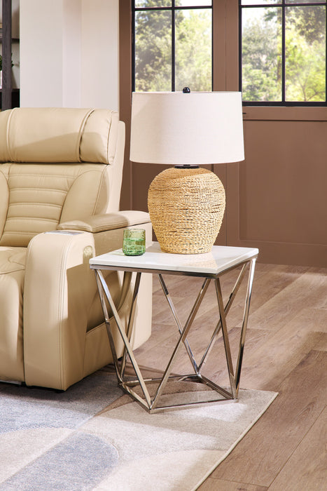 Table de bout carrée moderne Amanda de 21,5 po - dessus en marbre blanc avec base en métal chromé