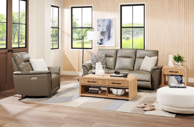 Sofa à inclinaison électrique Angelo de Château d’Ax de 84,25 po en cuir véritable avec appuie-têtes électriques - gris