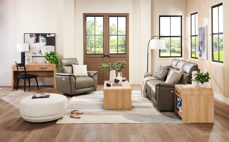 Sofa à inclinaison électrique Angelo de Château d’Ax de 84,25 po en cuir véritable avec appuie-têtes électriques - gris