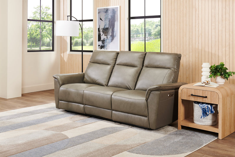 Sofa à inclinaison électrique Angelo de Château d’Ax de 84,25 po en cuir véritable avec appuie-têtes électriques - gris